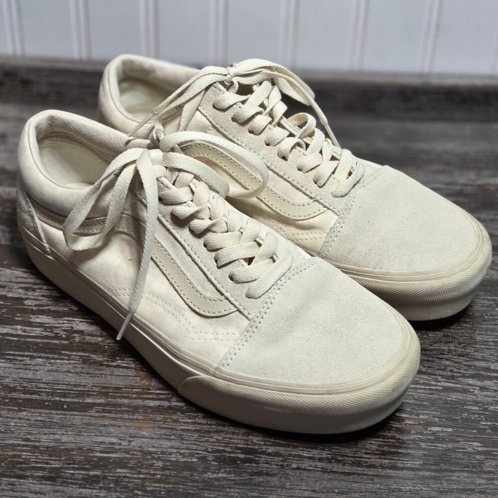 Vans Unisex Off White Leather and Canvas Platform Old Skool Sneaker M7.5 W9 - Picture 1 of 7